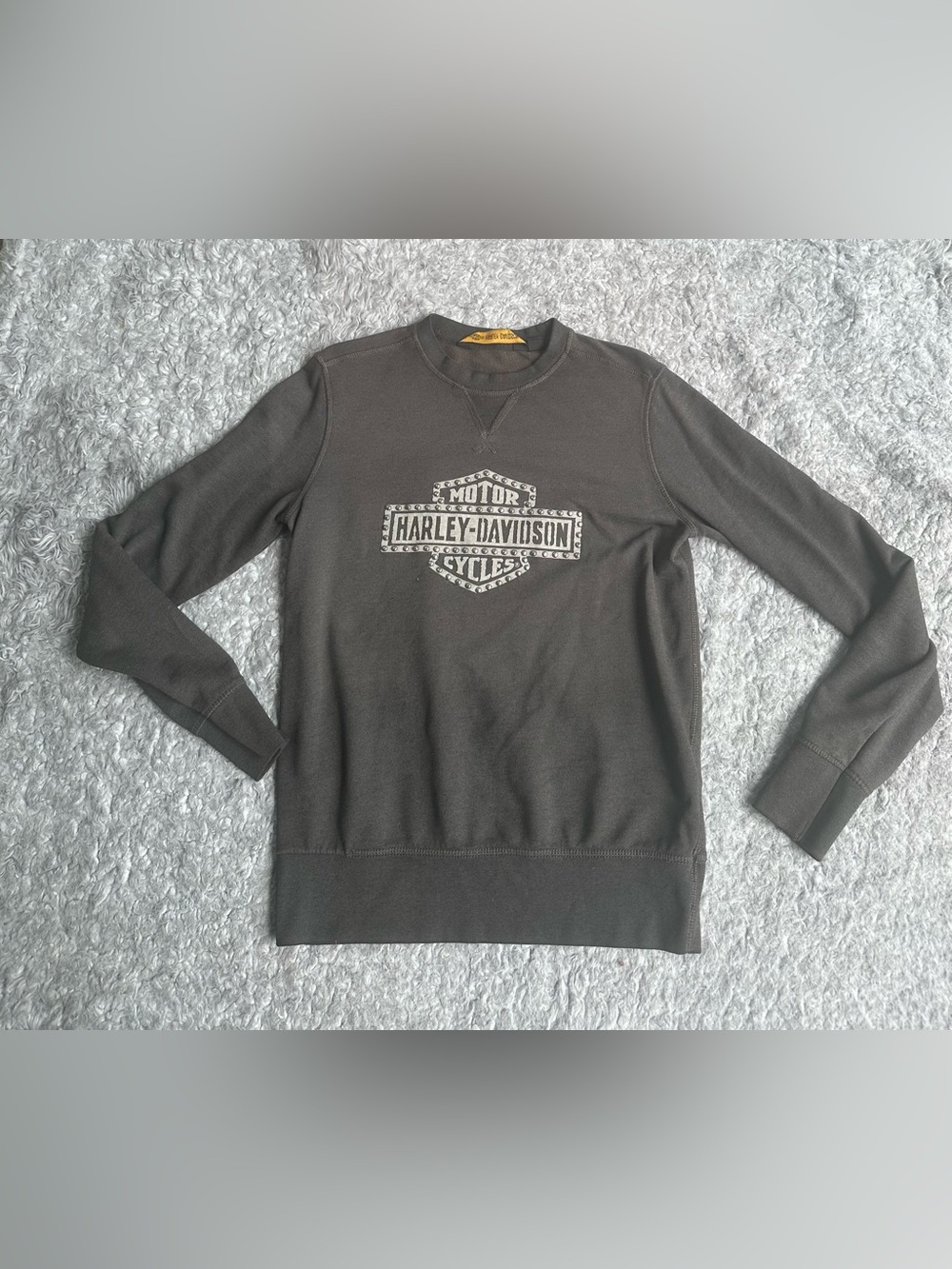 Harley-Davidson Gray Crewneck Sweatshirt with White Logo With Stud Accents